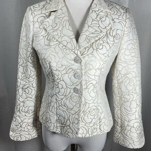 Vintage Talbots  Floral Suit Jacket white with gold thread